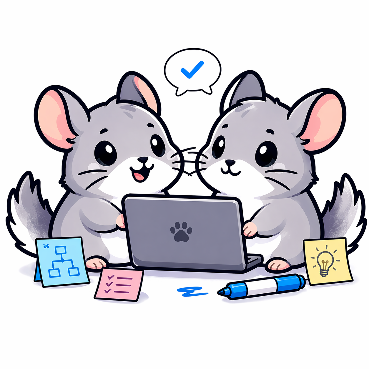 Two chinillas collaborating in real time